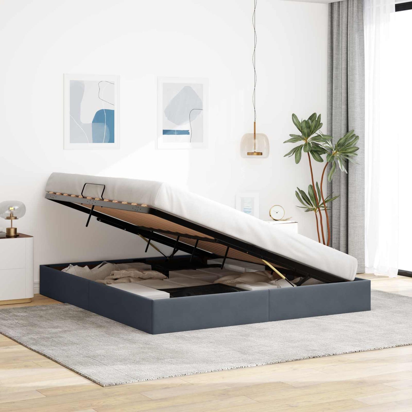 Ottoman Sengestel med opbevaring Mørkegrå 180 x 200 cm Fløjl