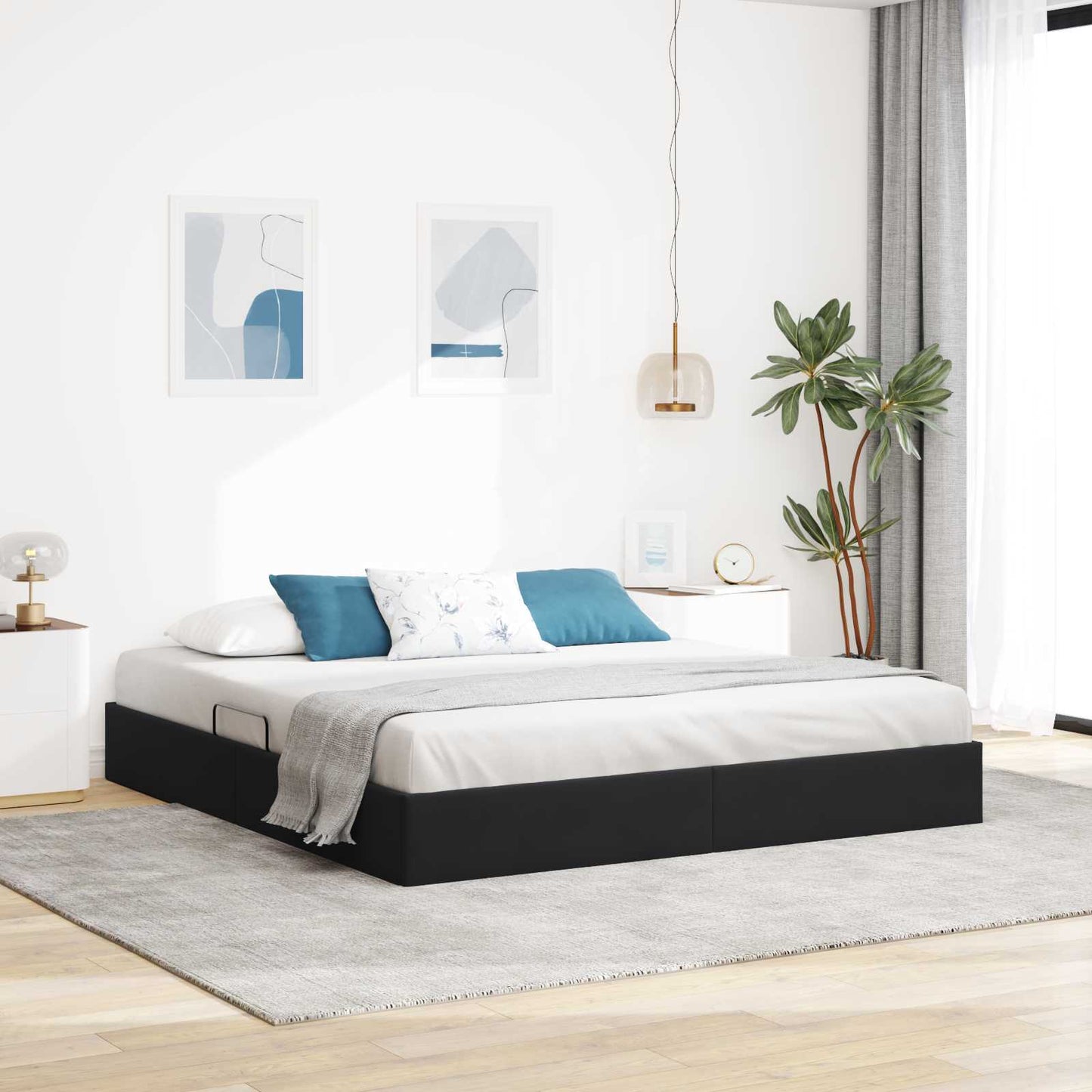 Ottoman Sengestel med opbevaring Sort 180 x 200 cm Fløjl