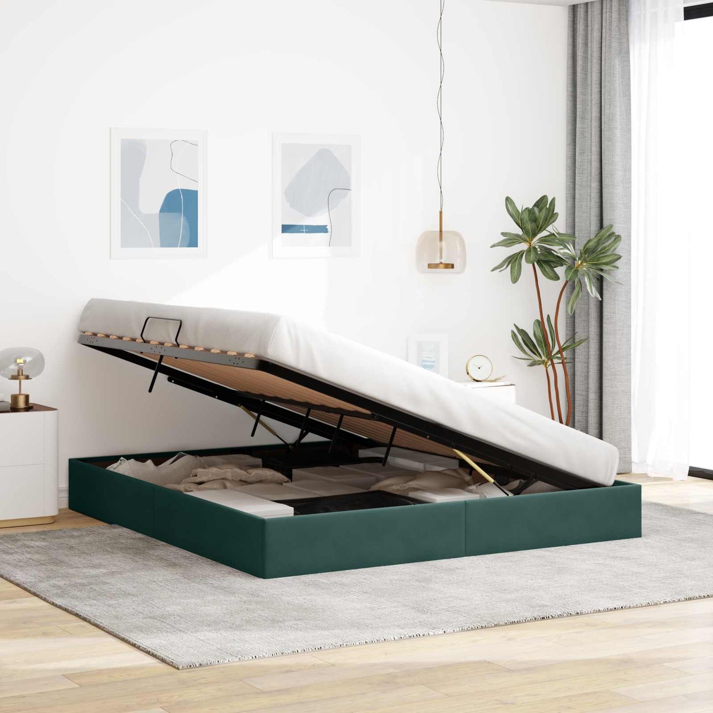 Ottoman Sengestel med opbevaring Mørkegrøn 180 x 200 cm Fløjl