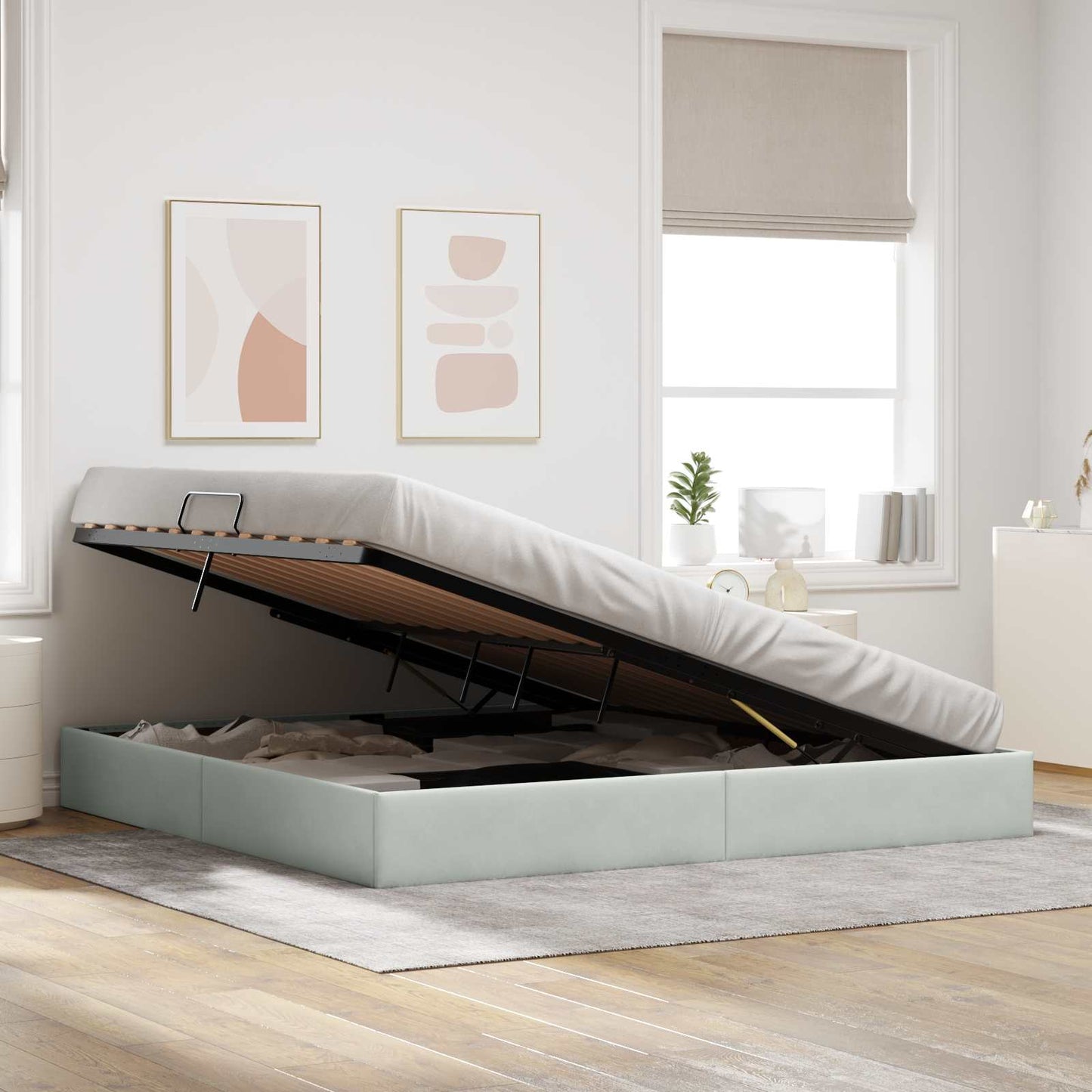 Ottoman Sengestel med opbevaring Lysegrå 200 x 200 cm Fløjl