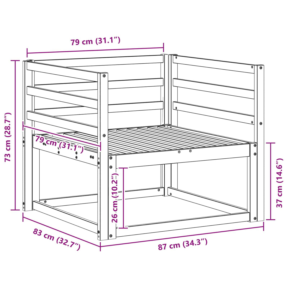 Udendørs Mellem Sofa Massivt Akacietræ Hvid