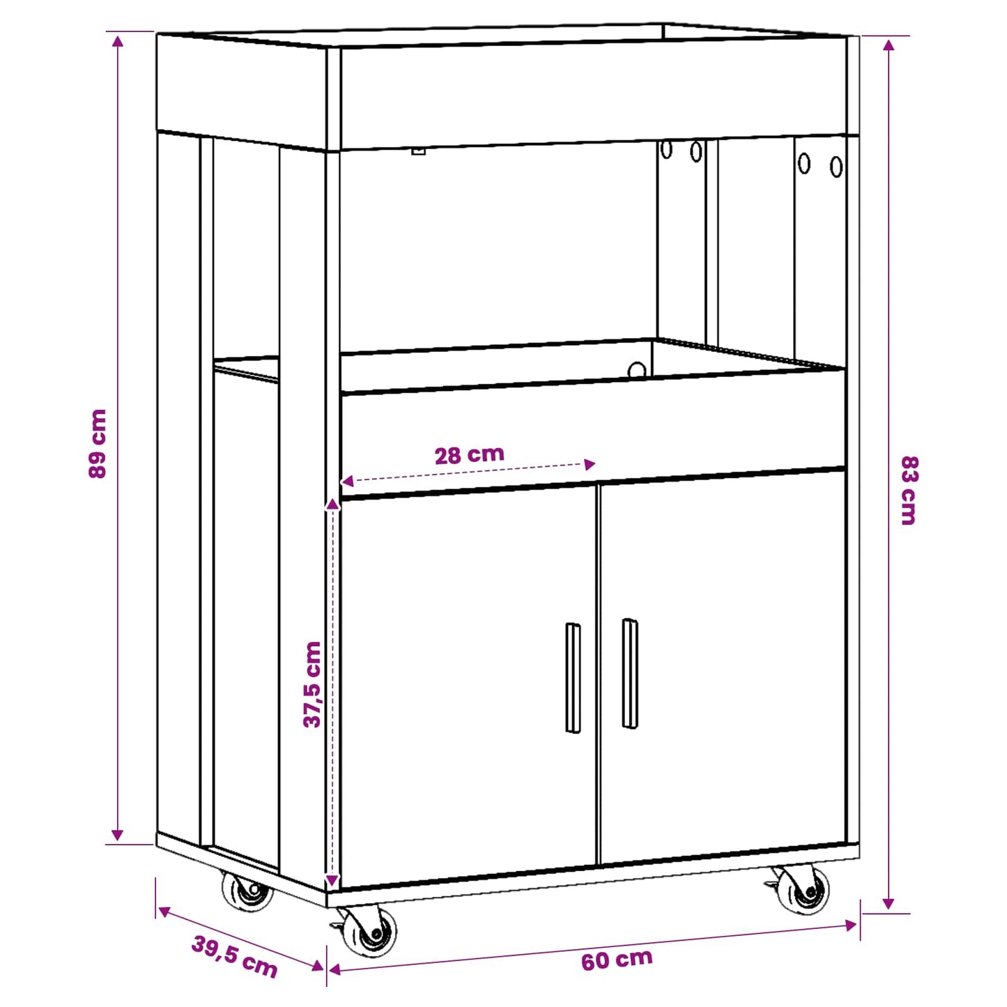 Barvogn Gammelt træ 60 x 39,5 x 89 cm Konstrueret træ