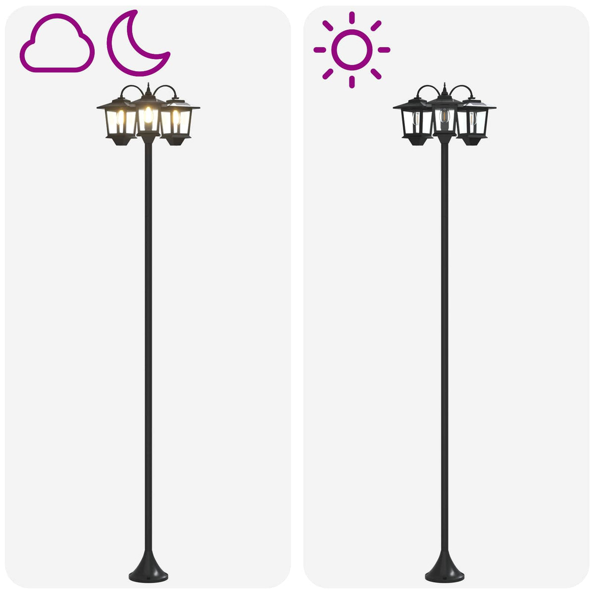 3-hoved lampepost with LED Bulb Sort 16 x 16 x 187 cm