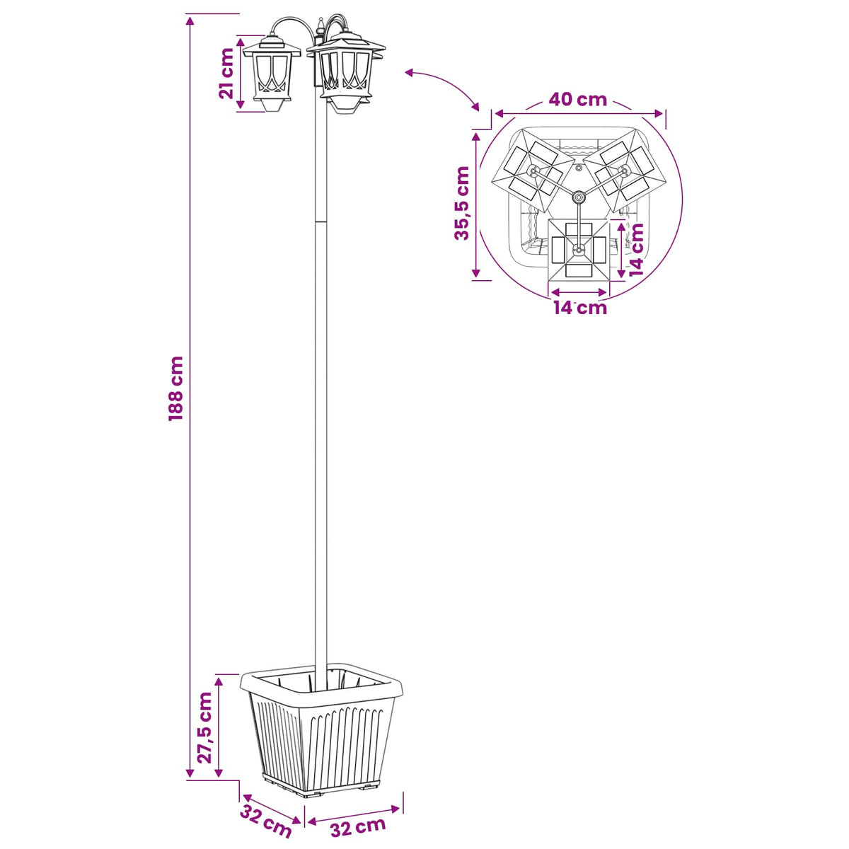 Udesolarlampe with LED Bulb Sort