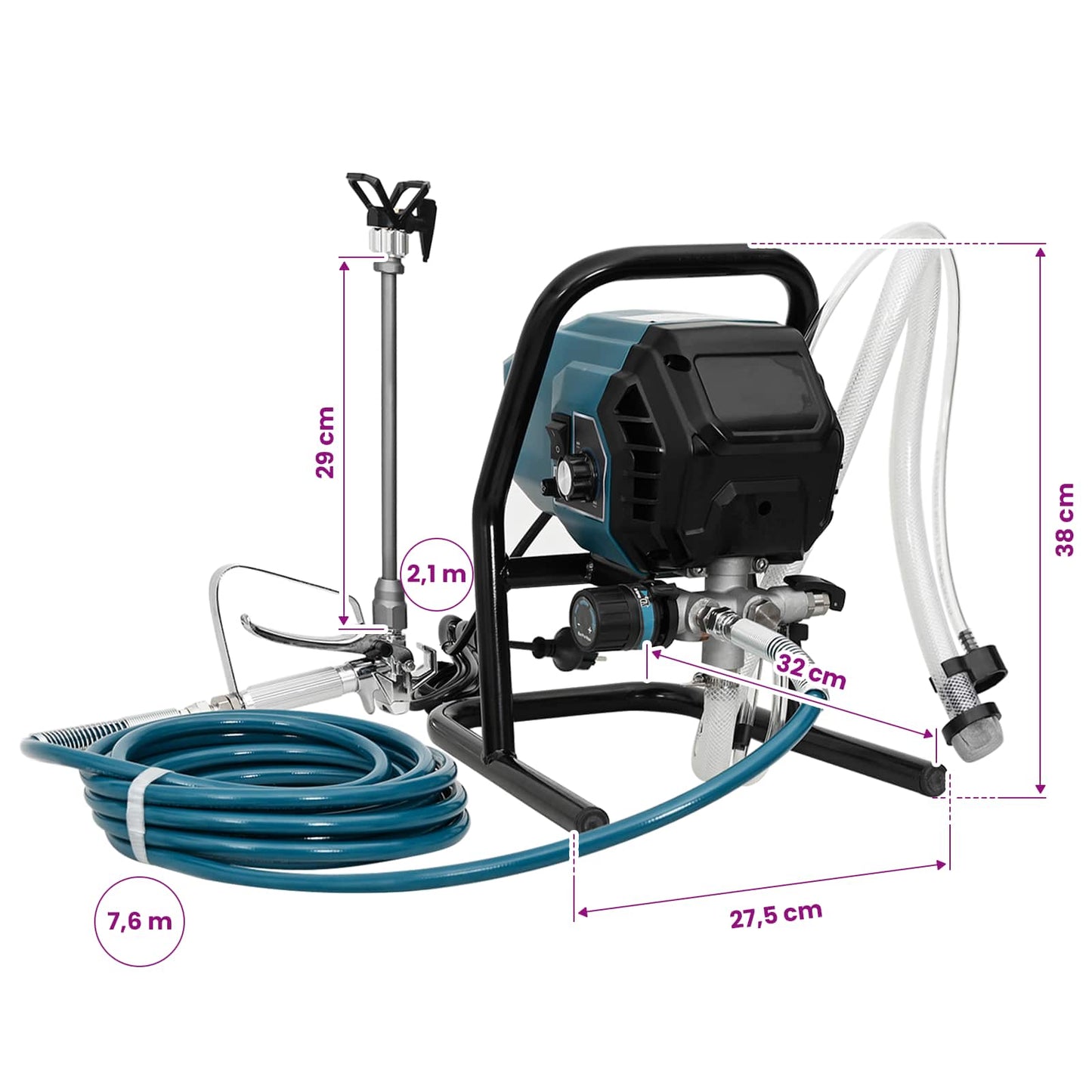 Udenluft Malersprøjte 7,6 m Slange 220V 1,5 L/min 200 Bar
