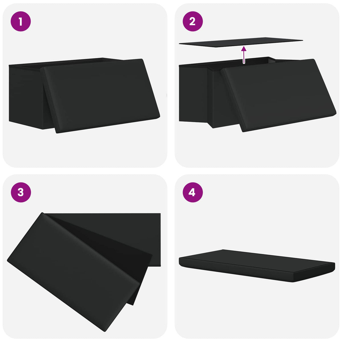 Foldbar opbevaringsbænk Sort 180 kg 80 L 77 x 38 x 38 cm PVC