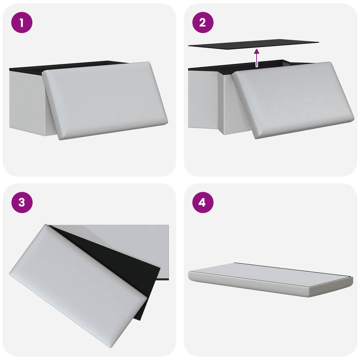 Foldbar opbevaringsbænk Hvid 180 kg 80 L 77 x 38 x 38 cm PVC