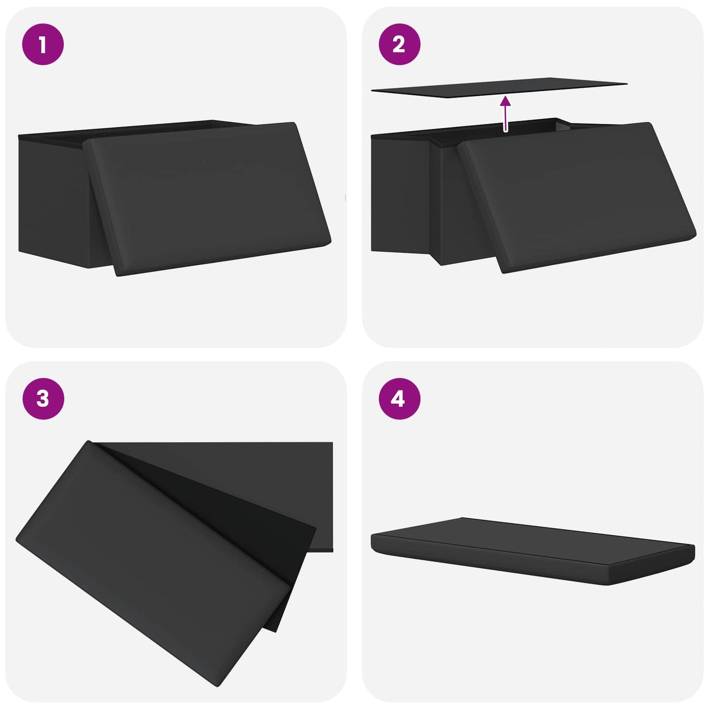 Foldbar opbevaringsbænk Grå 180 kg 80 L 77 x 38 x 38 cm PVC