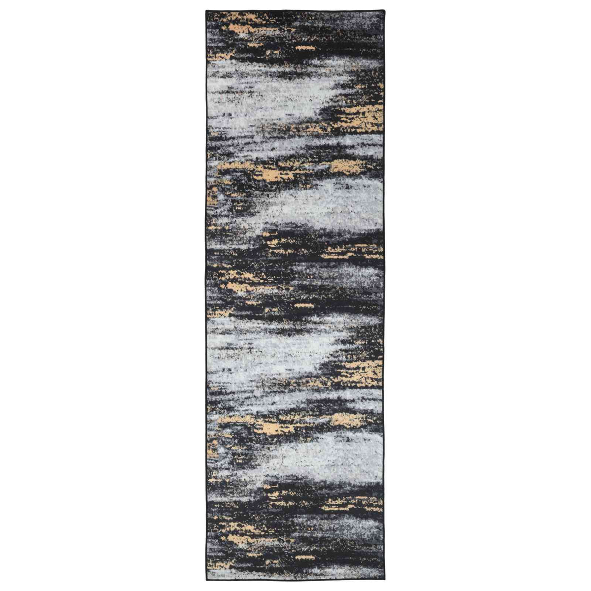 Tæppe Runner LESAKA Sort og Guld 80 x 350 cm Diamantvelour