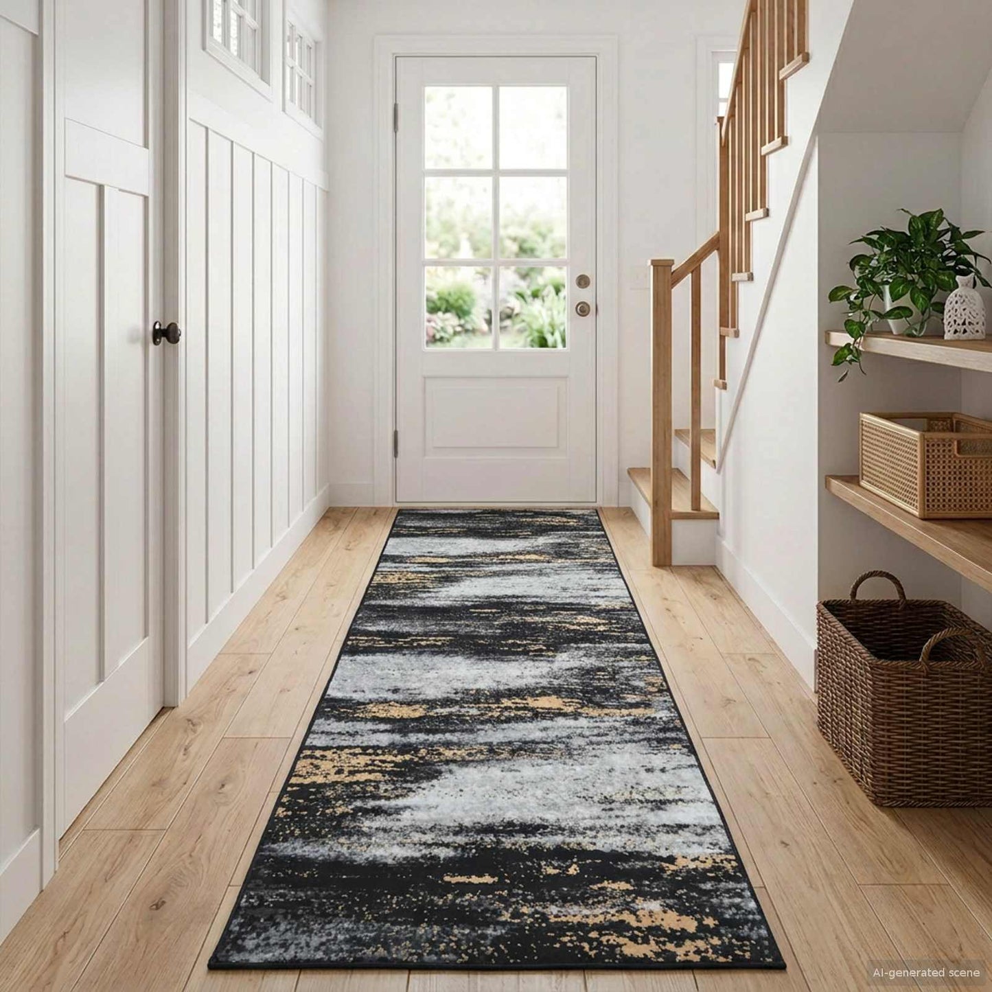 Tæppe Runner LESAKA Sort og Guld 100 x 350 cm Diamantvelour