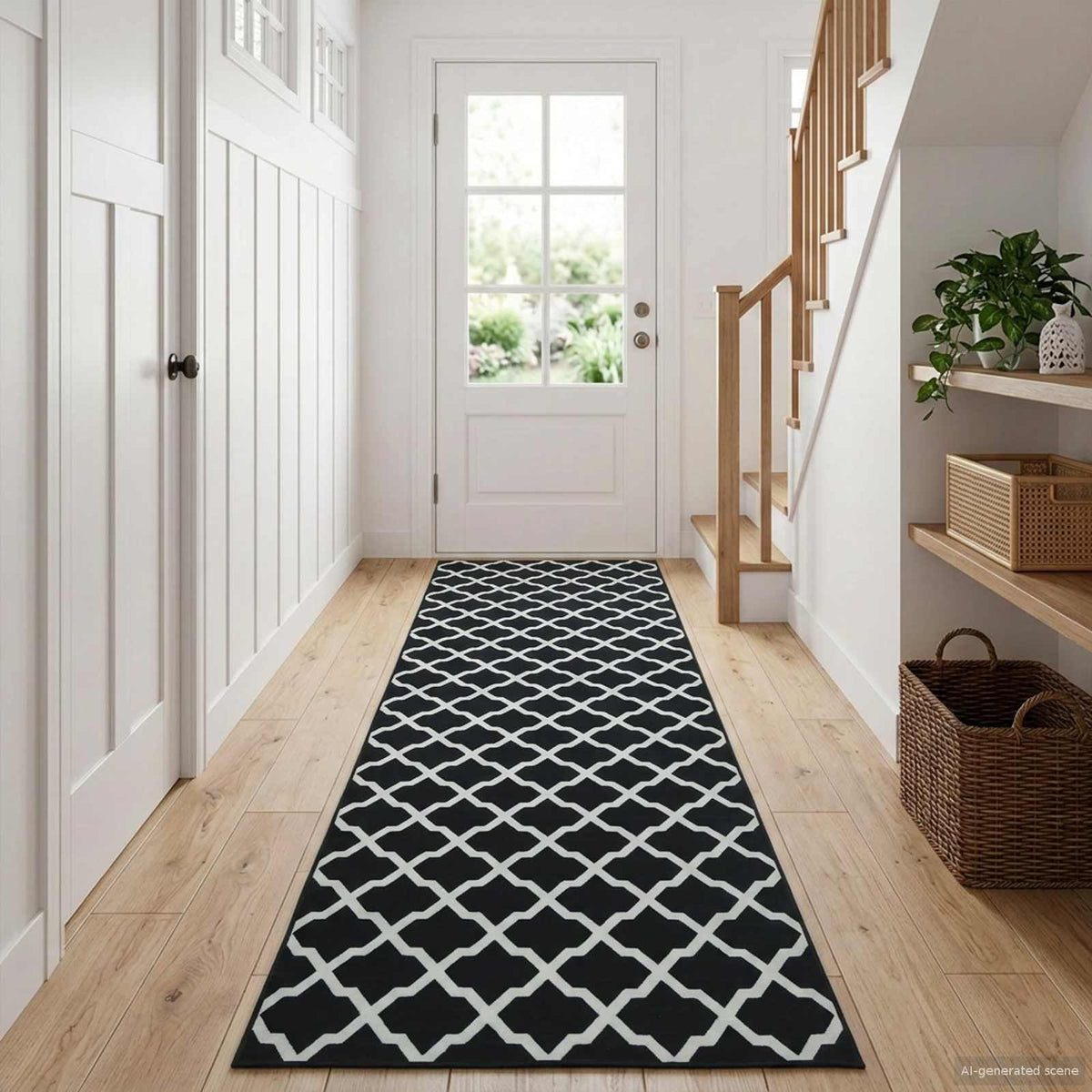 Tæppe Runner LESAKA Sort og hvid 100 x 300 cm Diamantvelour