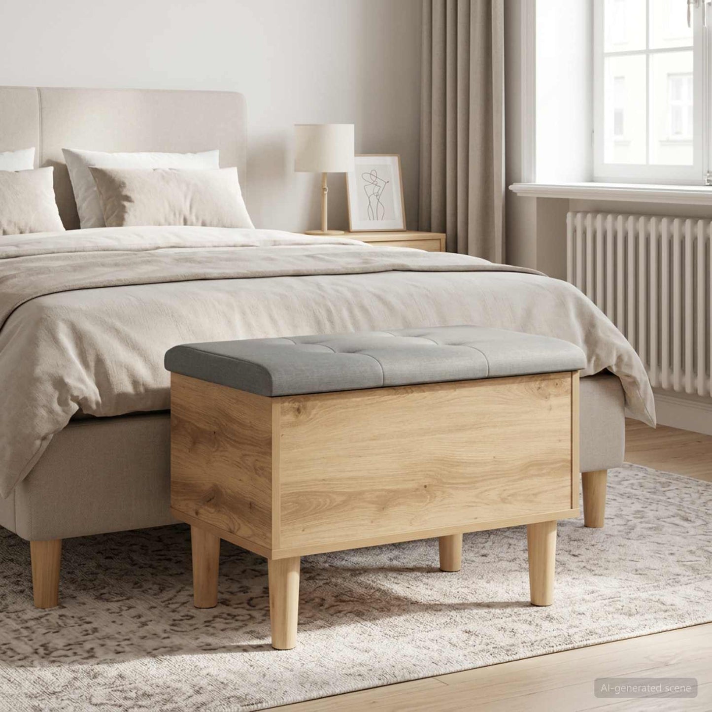 Opbevaringsbænk med pude Artisan-eg 62 x 42 x 46 cm