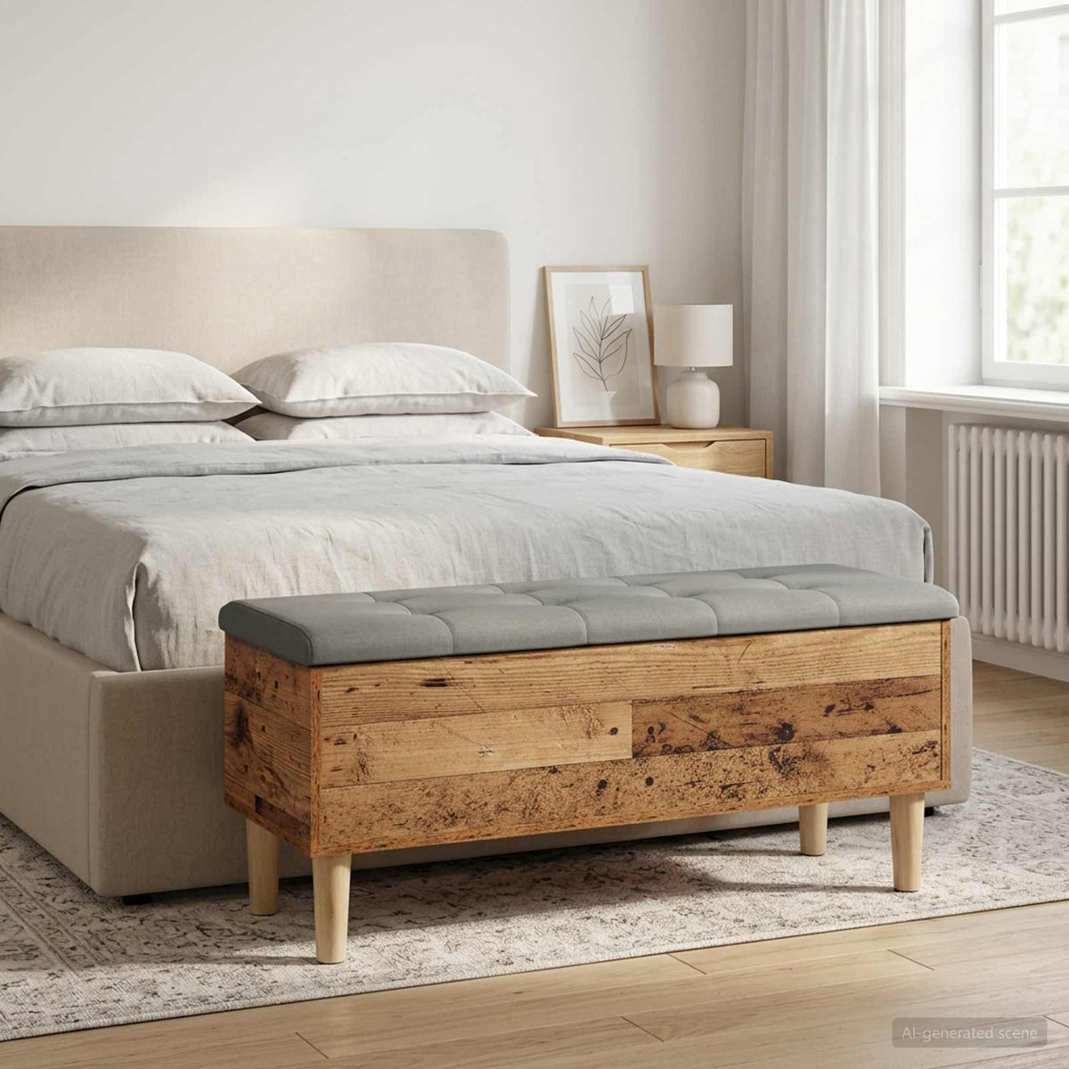 Opbevaringsbænk med pude Gammelt træ 102 x 42 x 46 cm