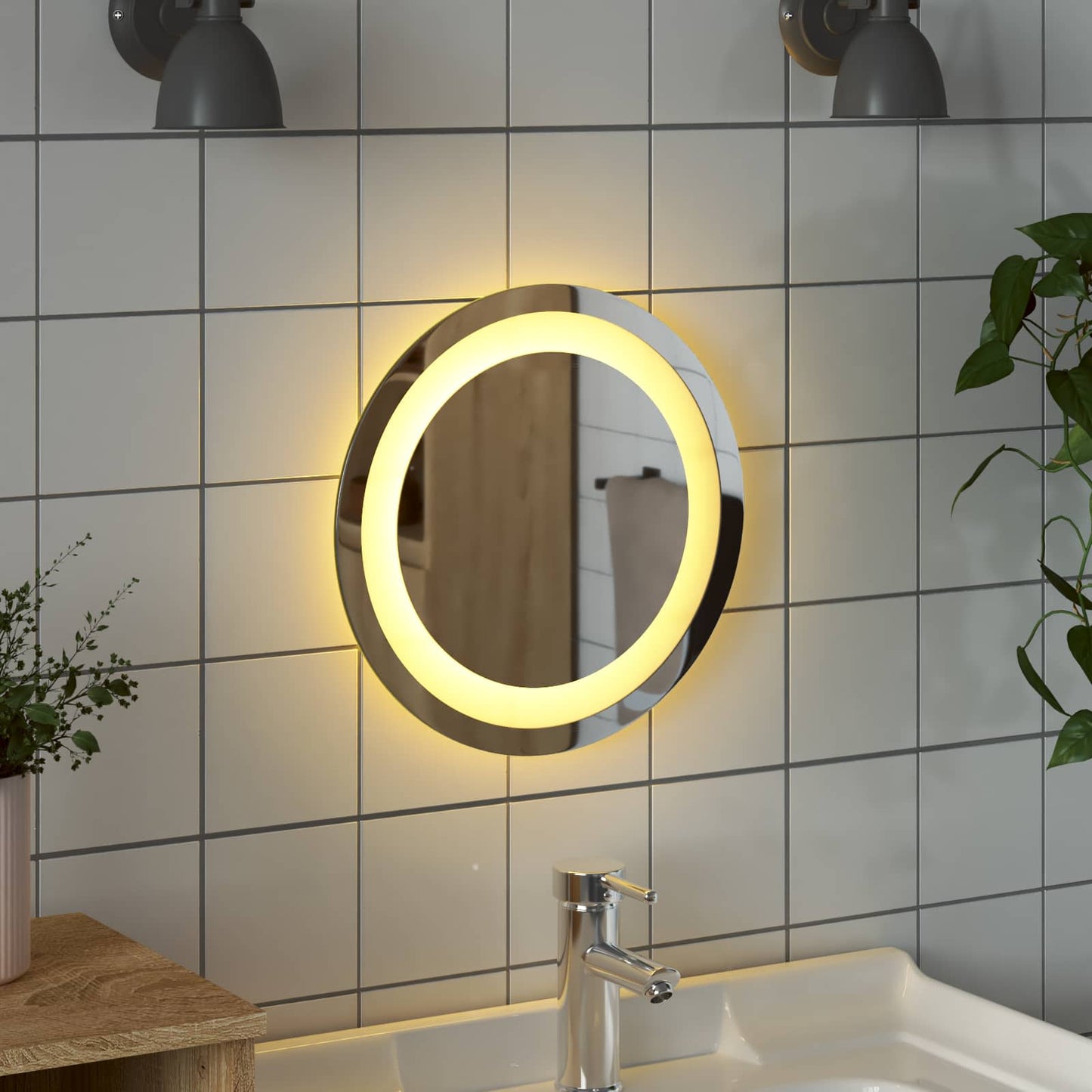 LED badeværelsesspejl med spejl Transparent Ø 30 cm hærdet glas