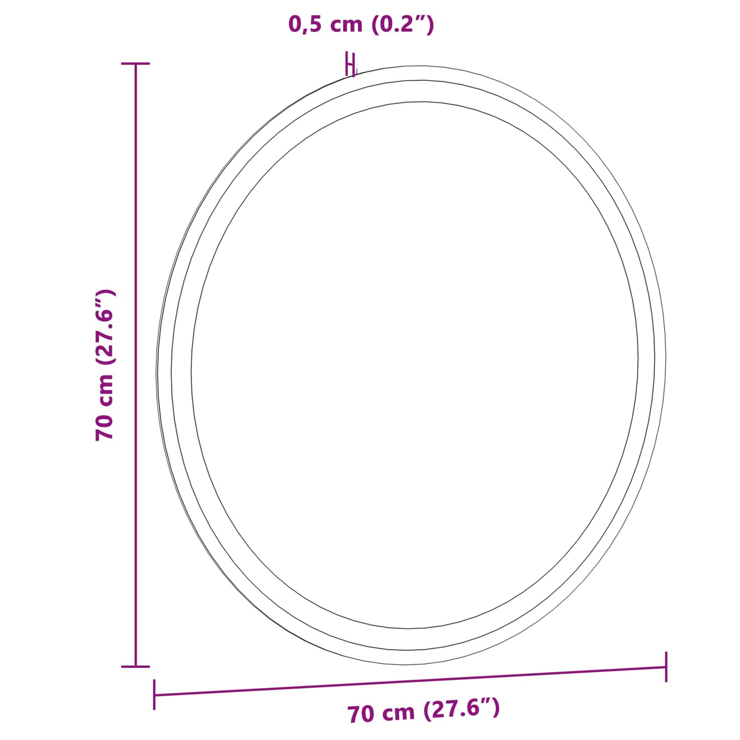 LED badeværelsesspejl med spejl Transparent Ø 70 cm hærdet glas