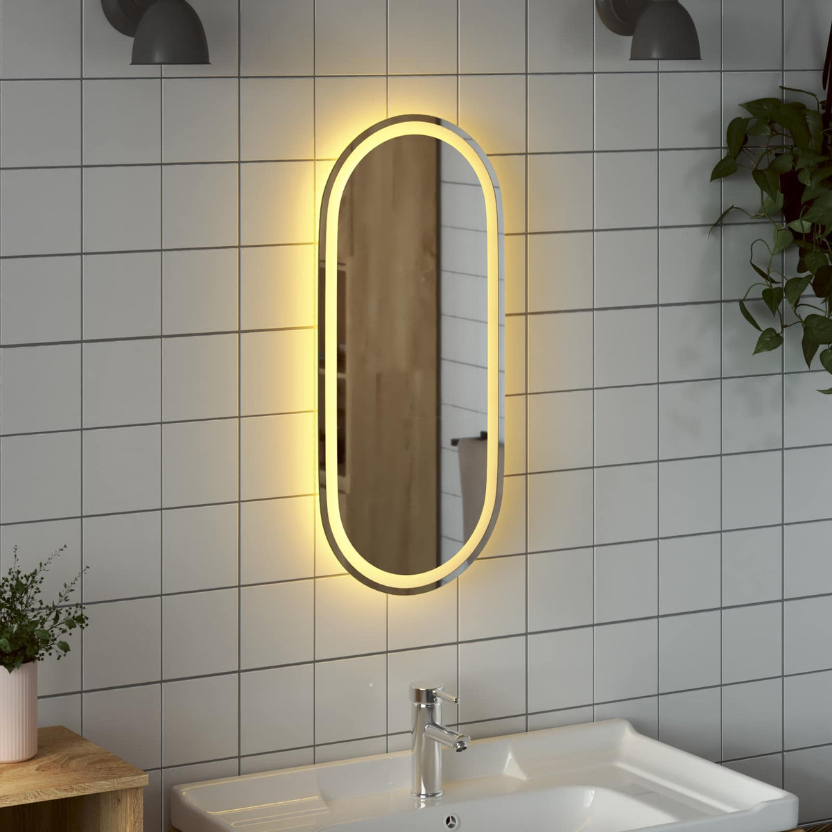 LED badeværelsesspejl Transparent 80 x 35 cm hærdet glas