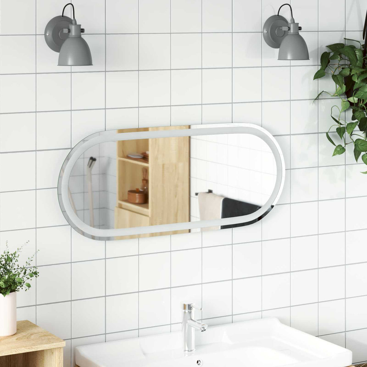 LED badeværelsesspejl Transparent 80 x 35 cm hærdet glas