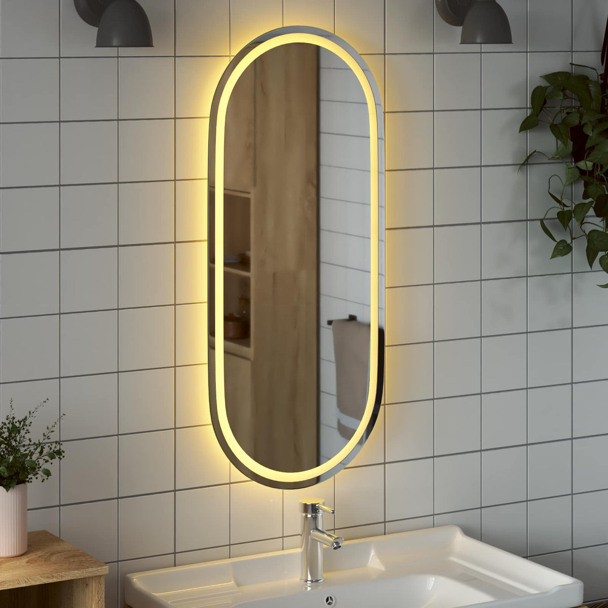 LED badeværelsesspejl Transparent 100 x 45 cm hærdet glas
