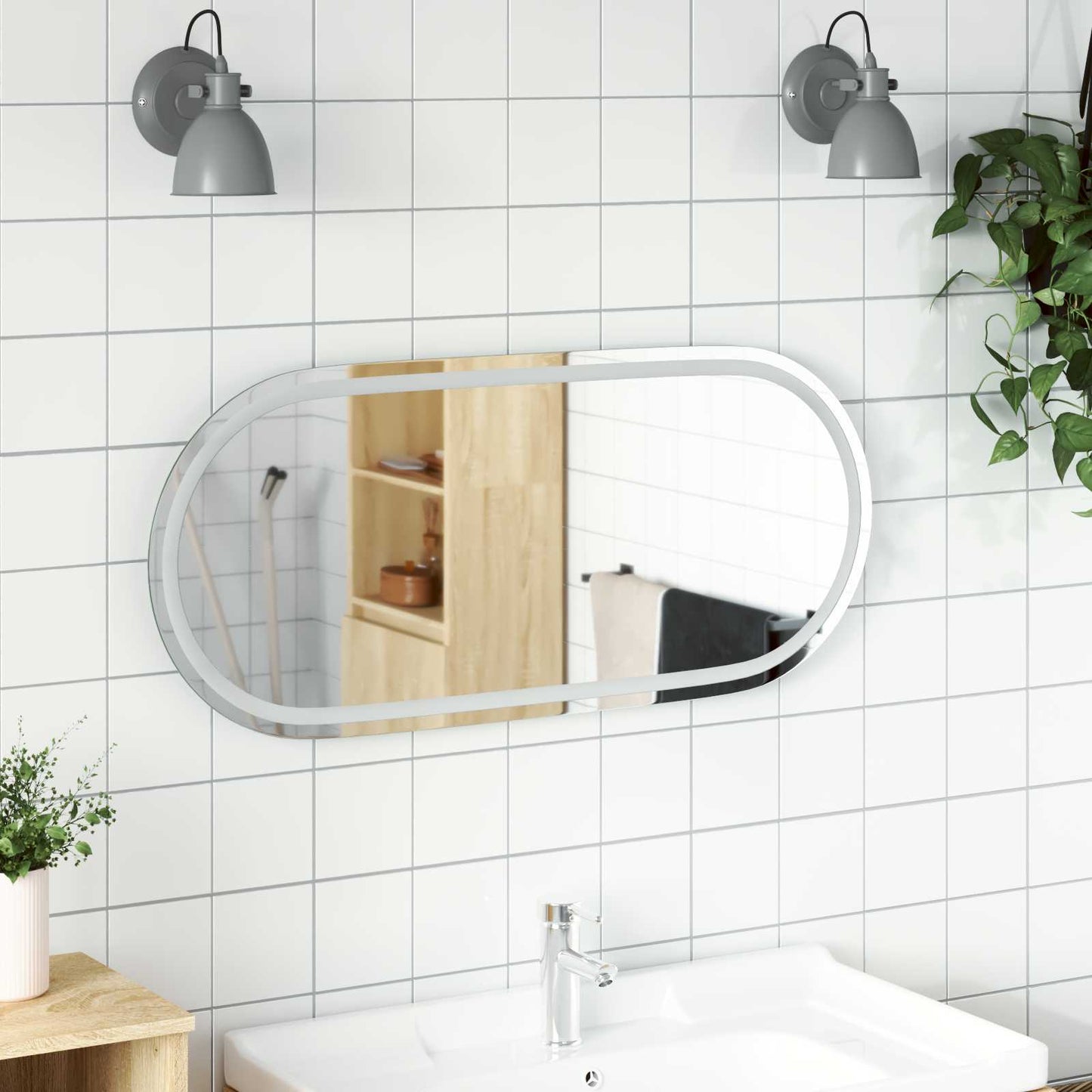 LED badeværelsesspejl Transparent 100 x 45 cm hærdet glas