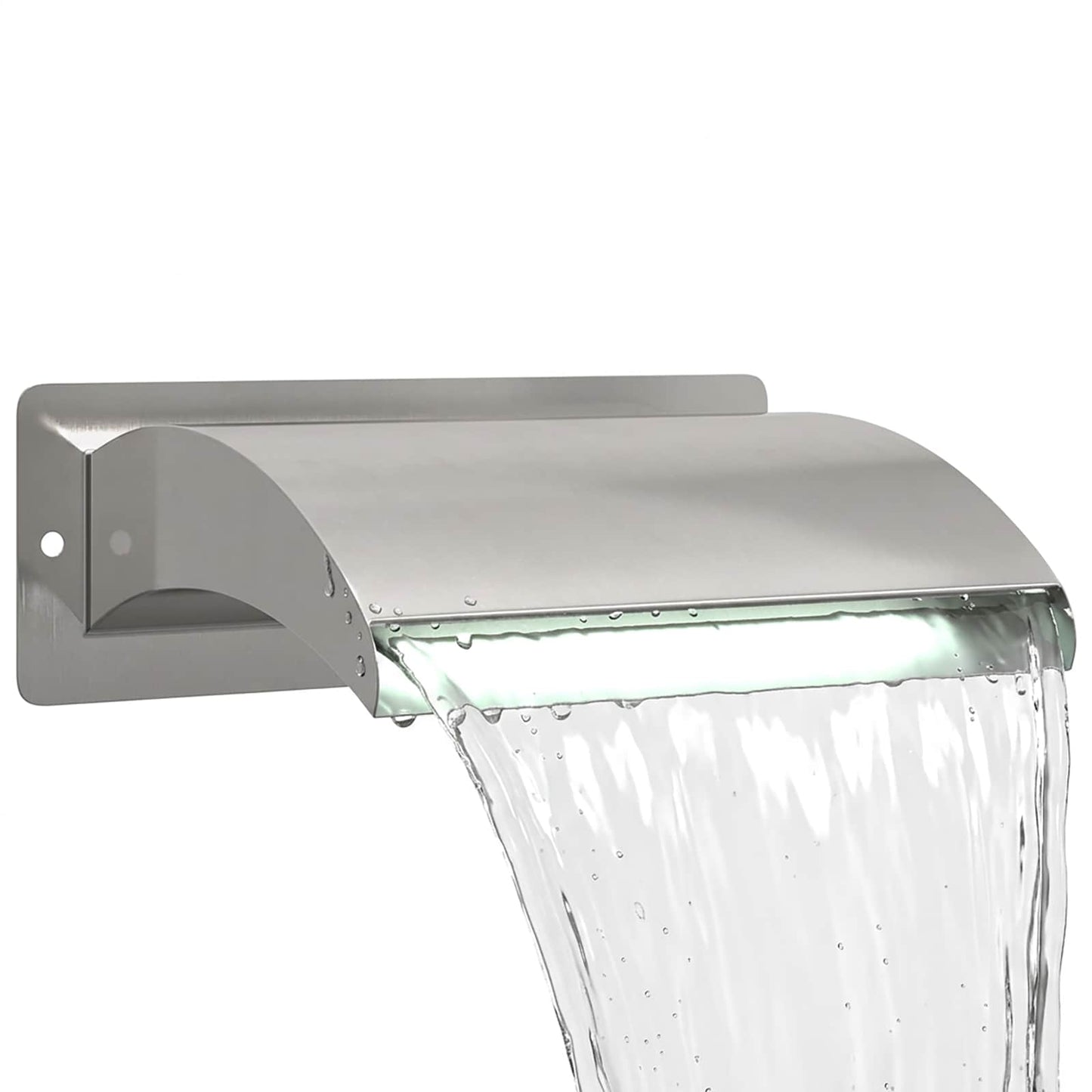 Poolvandfald med LED Rustfrit Stål 304 30 x 9 x 26 cm Sølv