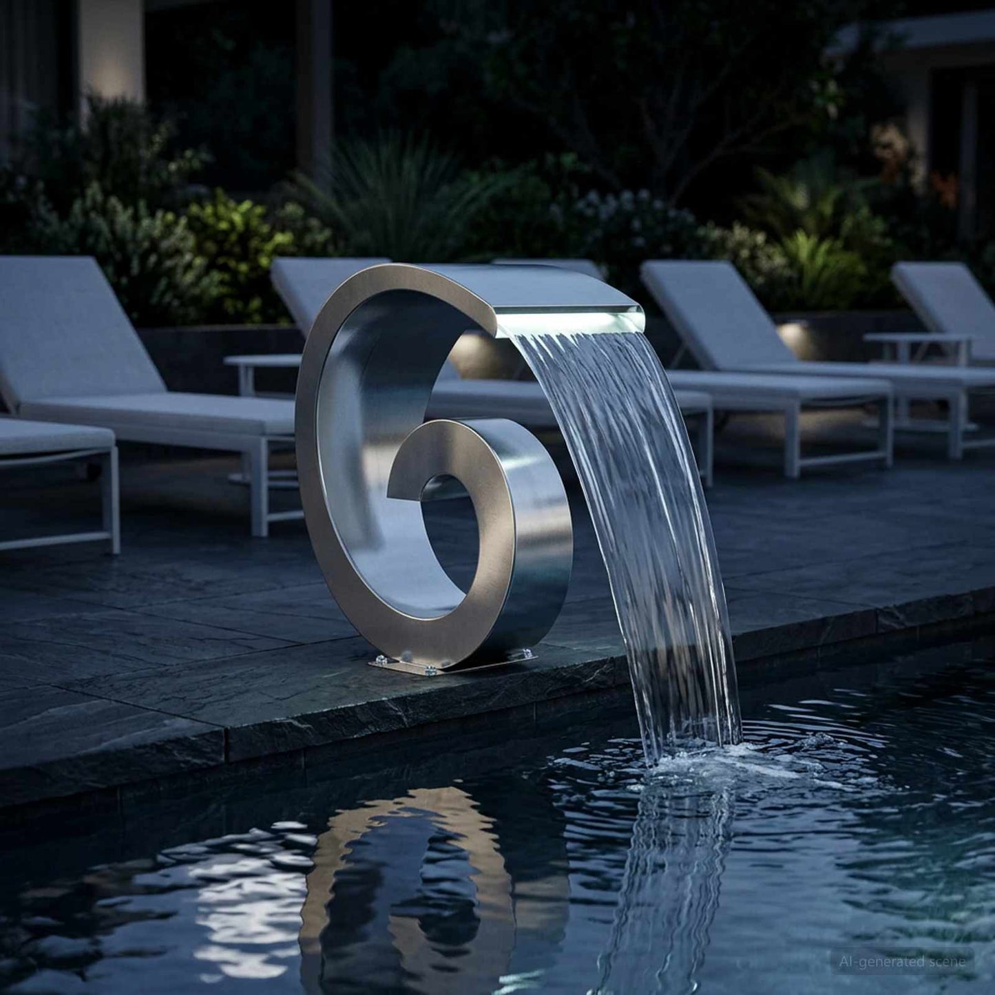 Poolvandfald med LED Rustfrit Stål 304 50 x 30 x 53 cm Sølv
