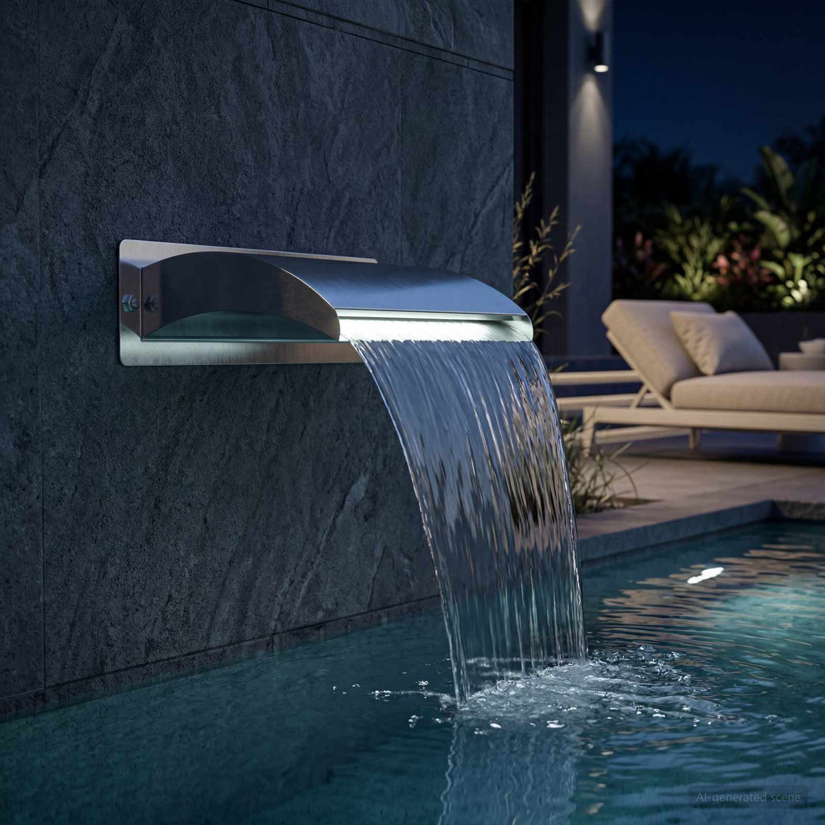 Poolvandfald med LED Rustfrit Stål 304 51 x 26 x 13 cm Sølv