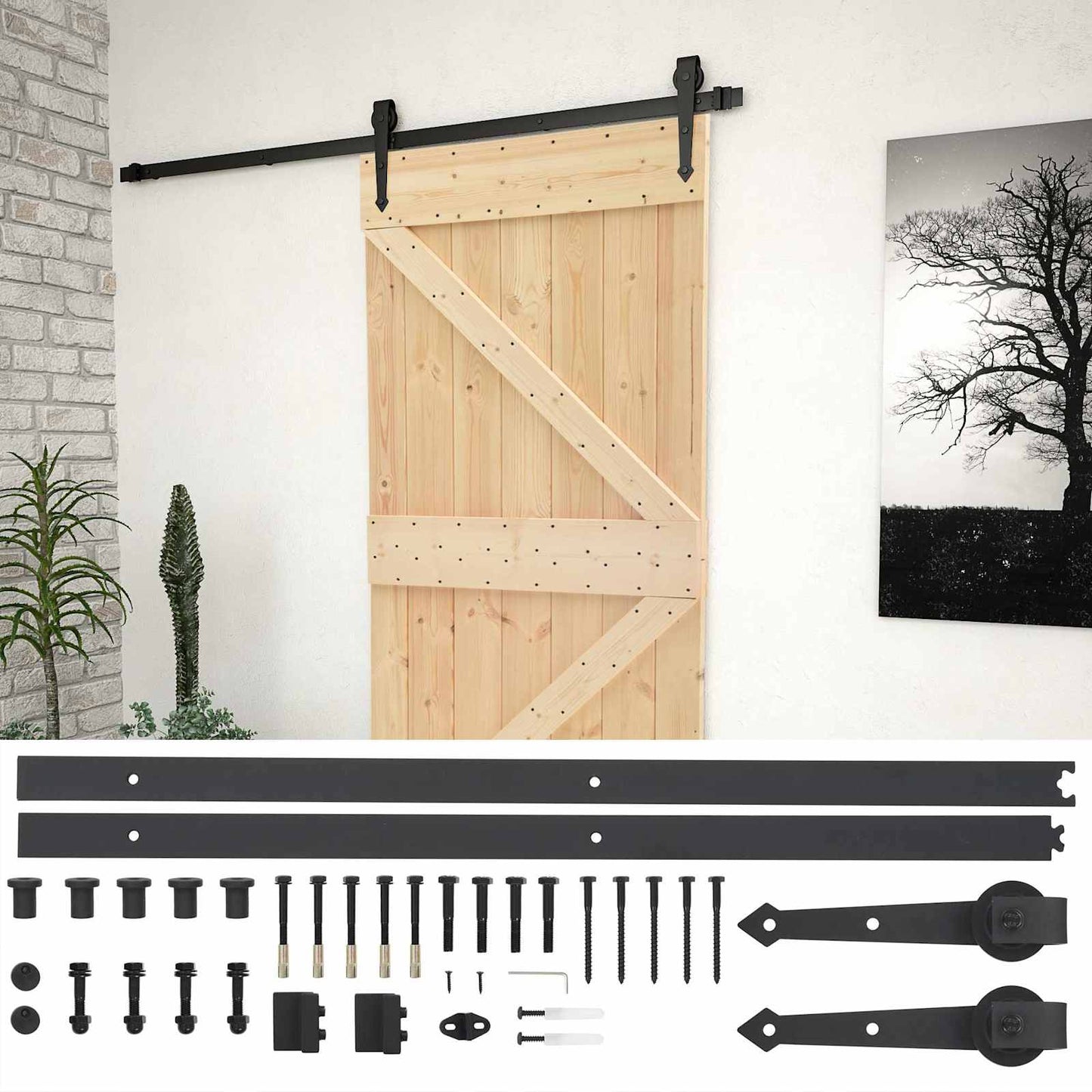 Skydedør 80 x 210 cm Massivt fyrretræ Naturfarvet og sort