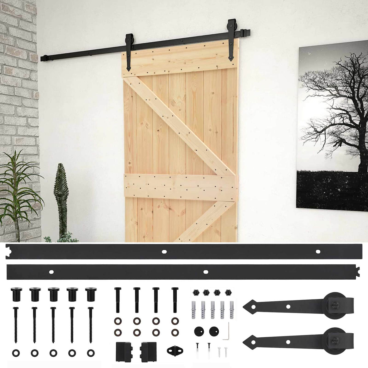Skydedør 80 x 210 cm Massivt fyrretræ Naturfarvet og sort