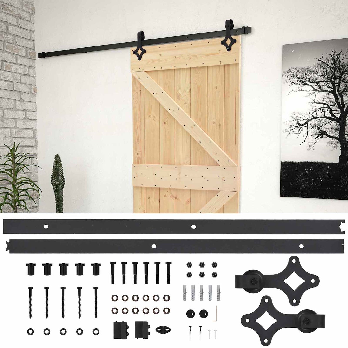 Skydedør 80 x 210 cm Massivt fyrretræ Naturfarvet og sort