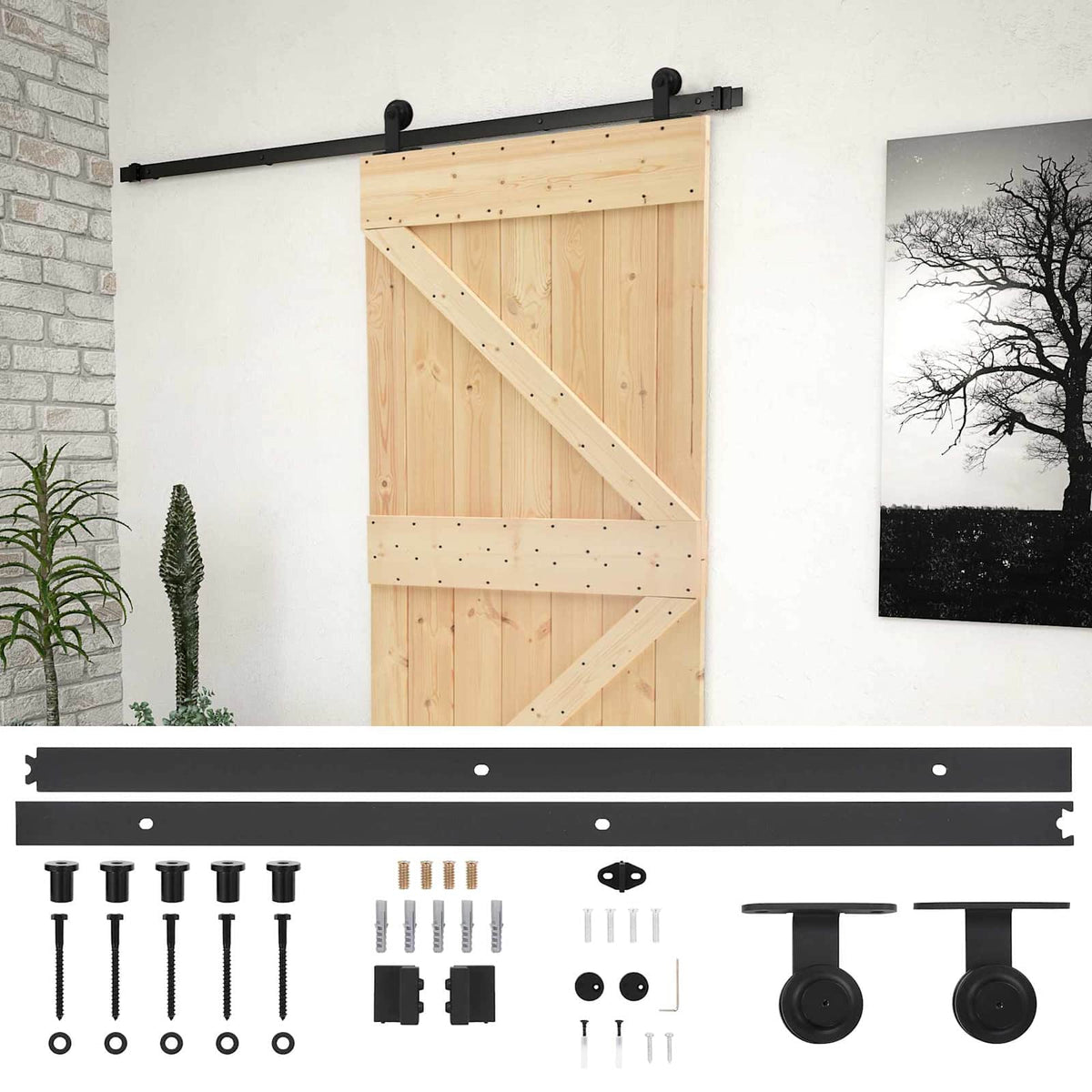 Skydedør 80 x 210 cm Massivt fyrretræ Naturfarvet og sort
