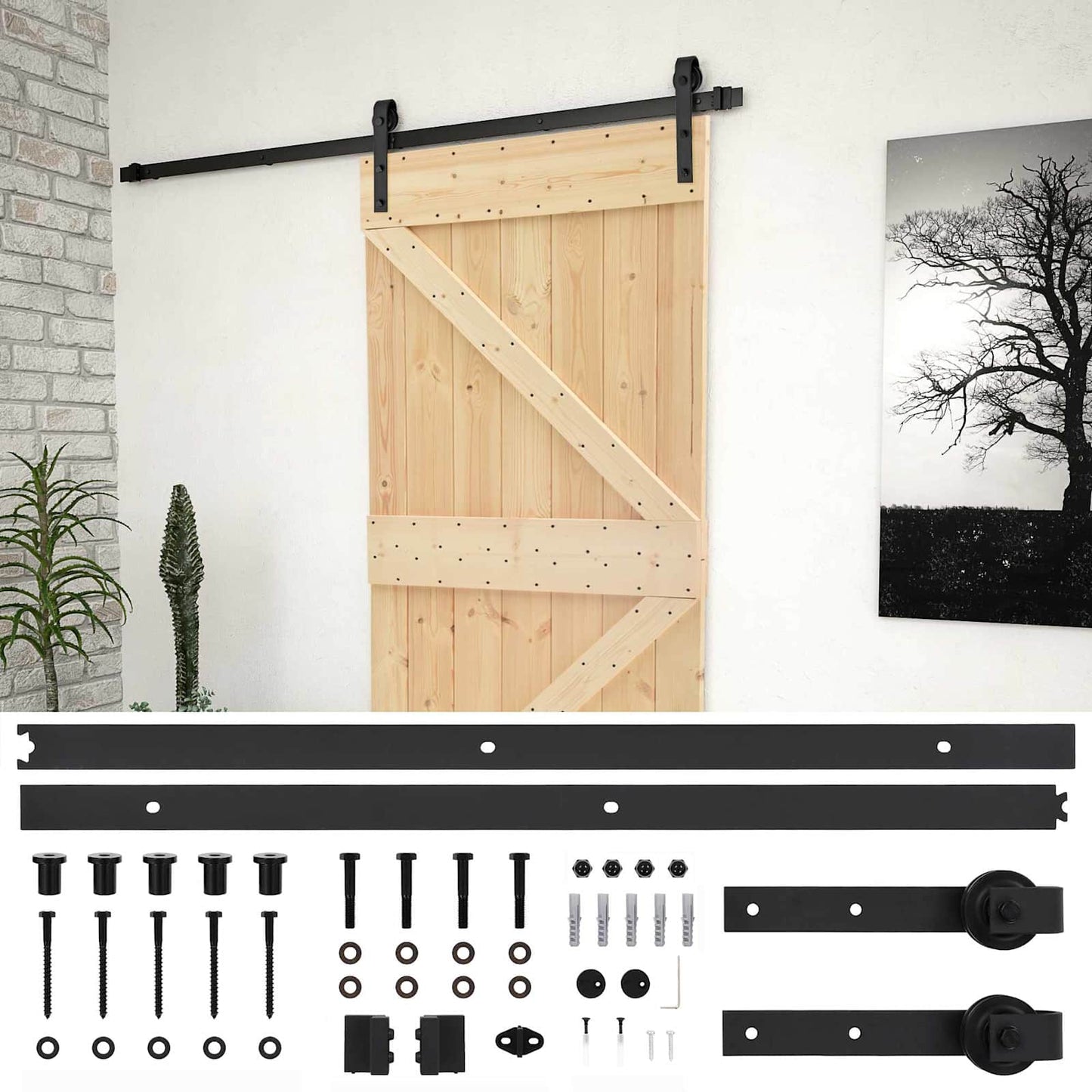 Skydedør 80 x 210 cm Massivt fyrretræ Naturfarvet og sort