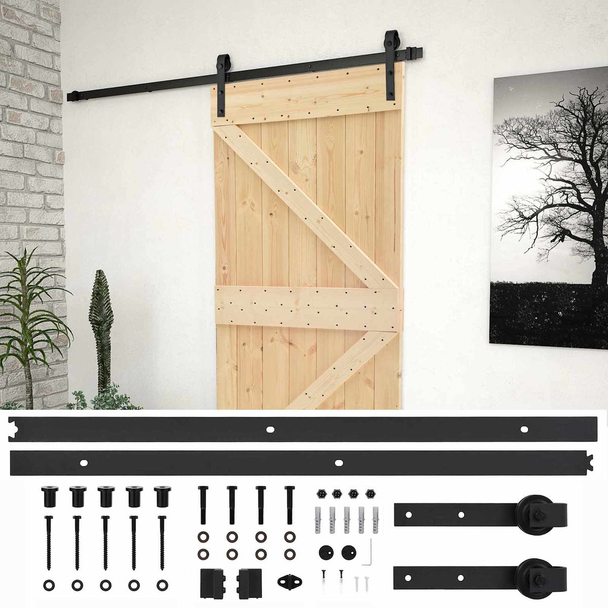 Skydedør 80 x 210 cm Massivt fyrretræ Naturfarvet og sort