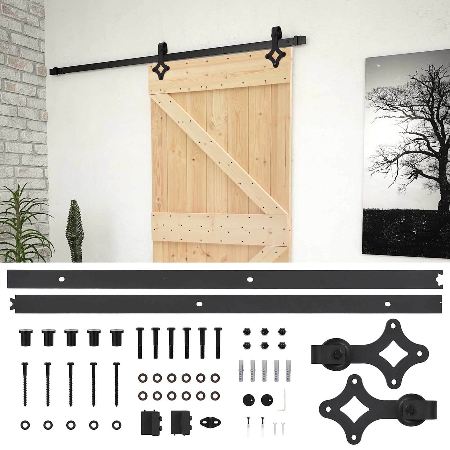 Skydedør 90 x 210 cm Massivt fyrretræ Naturfarvet og sort