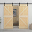 Skydedør 90 x 210 cm Massivt fyrretræ Naturfarvet og sort