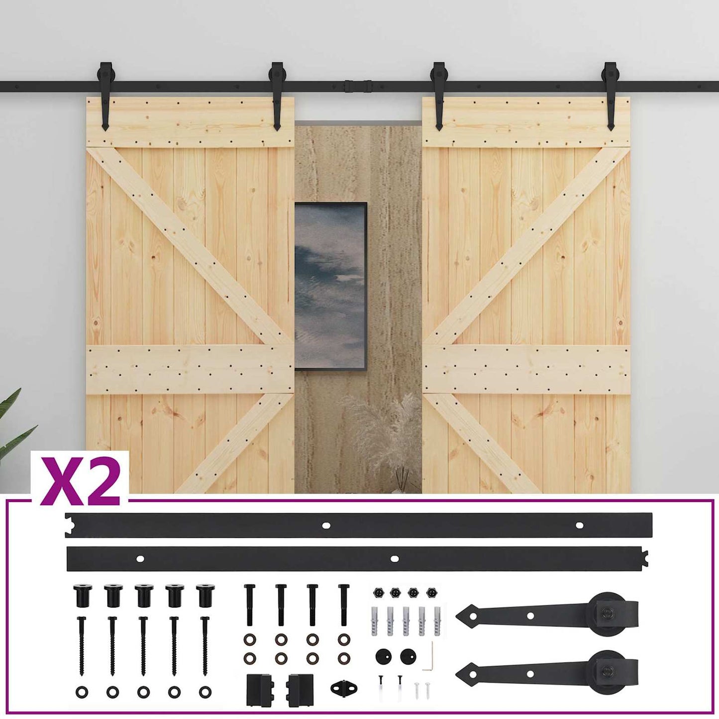 Skydedør 2 stk. 80 x 210 cm Massivt fyrretræ