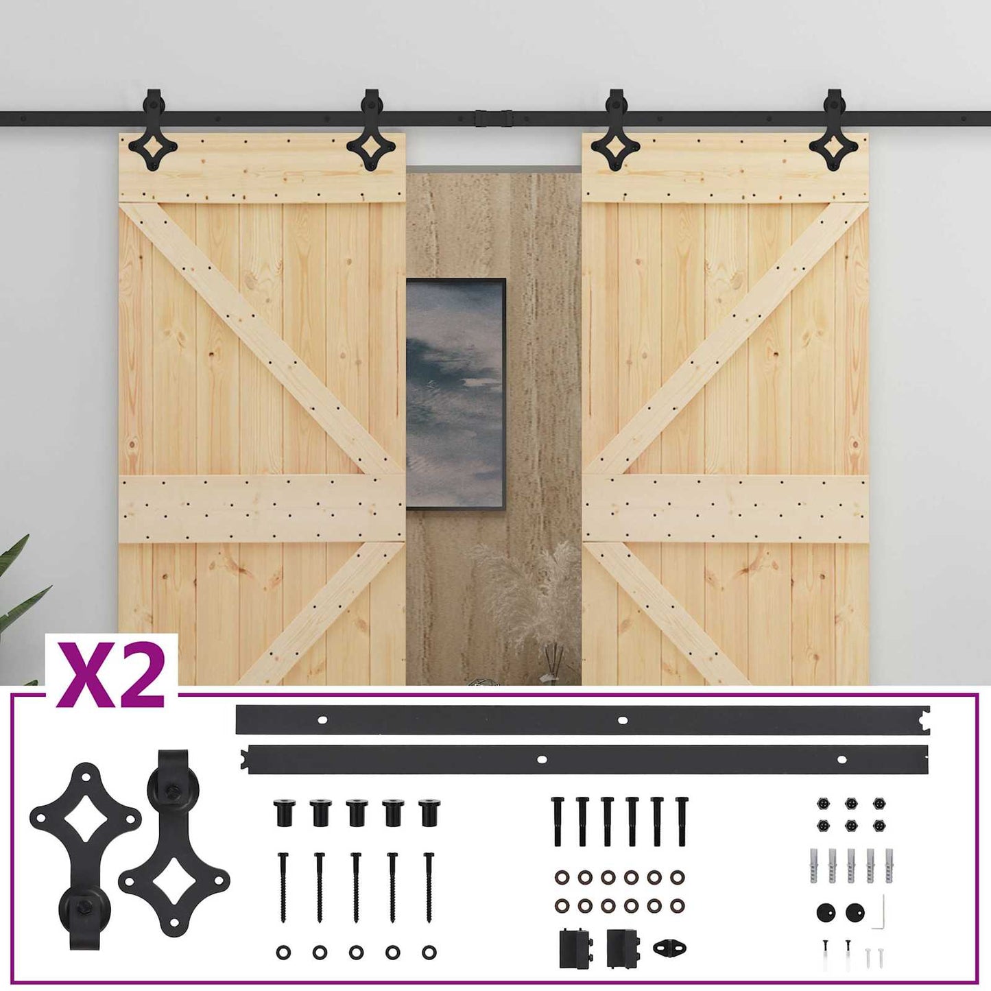 Skydedør 2 stk. 80 x 210 cm Massivt fyrretræ