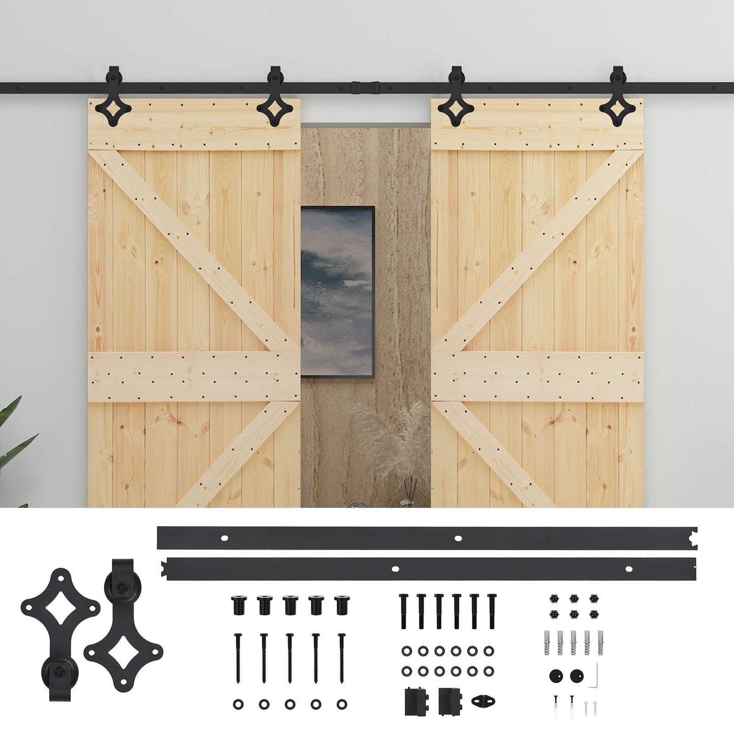 Skydedør 2 stk. 80 x 210 cm Massivt fyrretræ