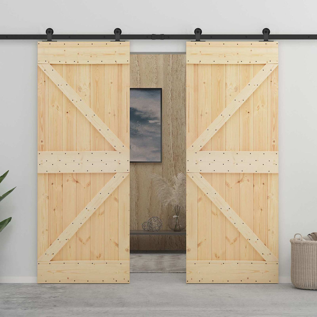 Skydedør 2 stk. 80 x 210 cm Massivt fyrretræ