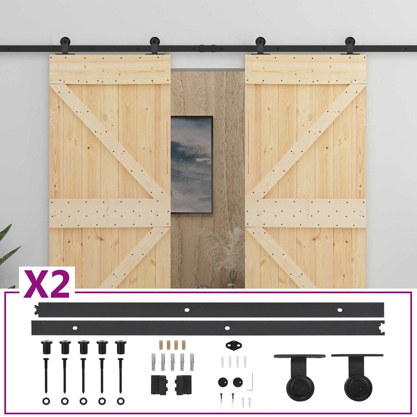 Skydedør 2 stk. 80 x 210 cm Massivt fyrretræ