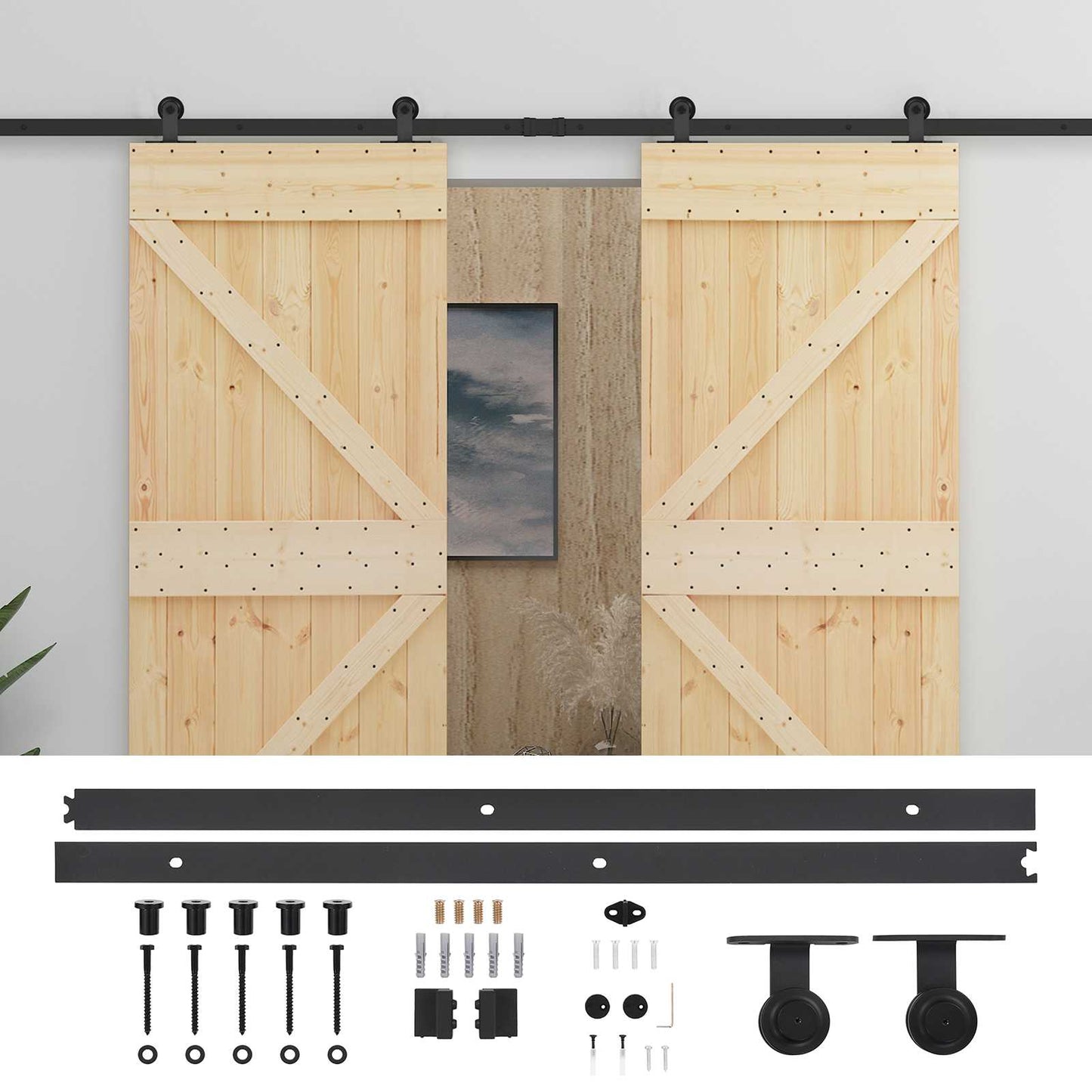 Skydedør 2 stk. 80 x 210 cm Massivt fyrretræ