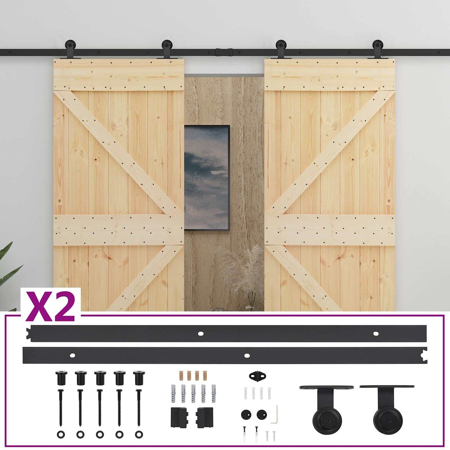 Skydedør 2 stk. 80 x 210 cm Massivt fyrretræ