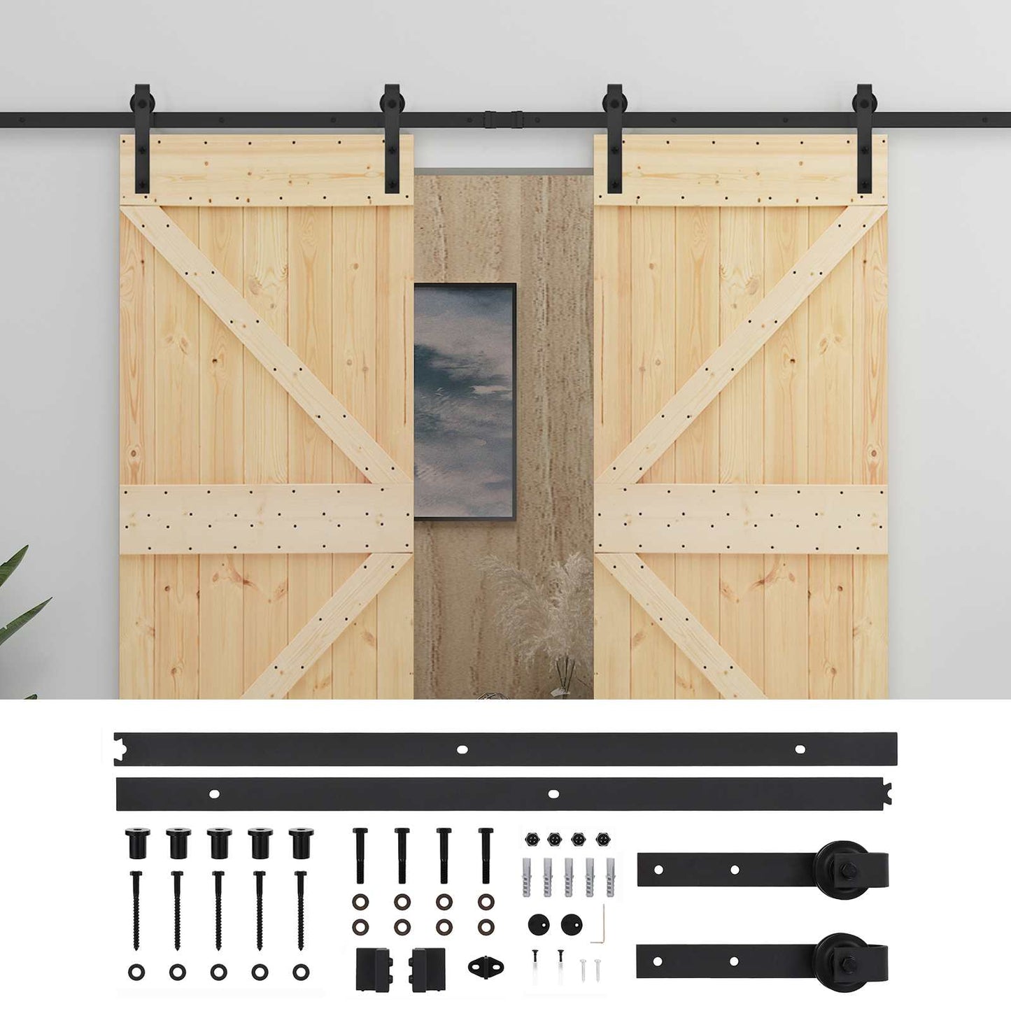 Skydedør 2 stk. 80 x 210 cm Massivt fyrretræ