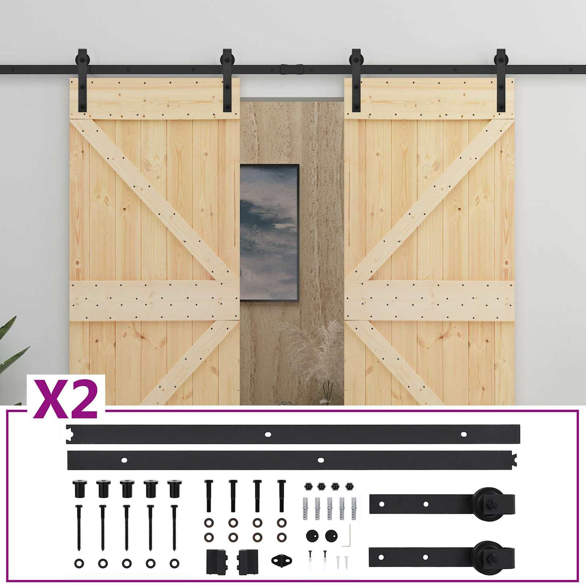 Skydedør 2 stk. 80 x 210 cm Massivt fyrretræ