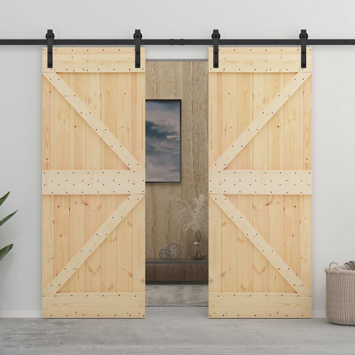 Skydedør 2 stk. 80 x 210 cm Massivt fyrretræ