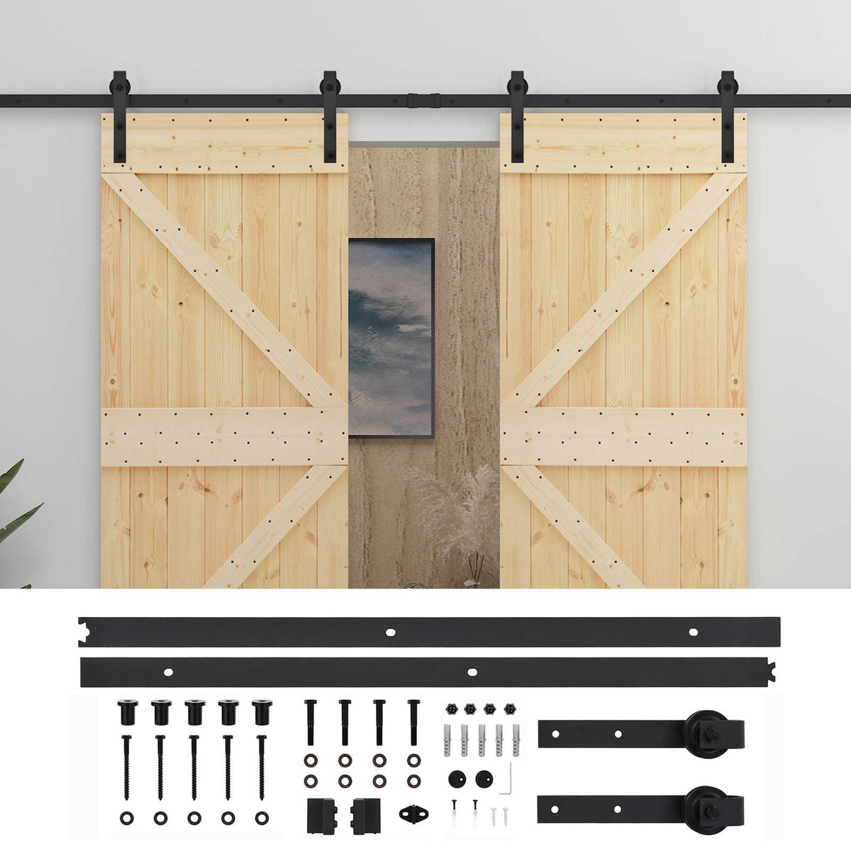 Skydedør 2 stk. 80 x 210 cm Massivt fyrretræ