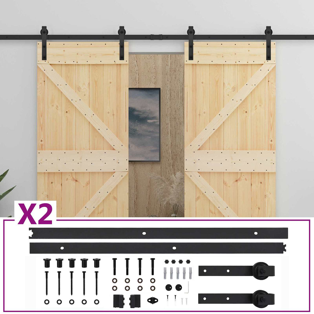 Skydedør 2 stk. 80 x 210 cm Massivt fyrretræ