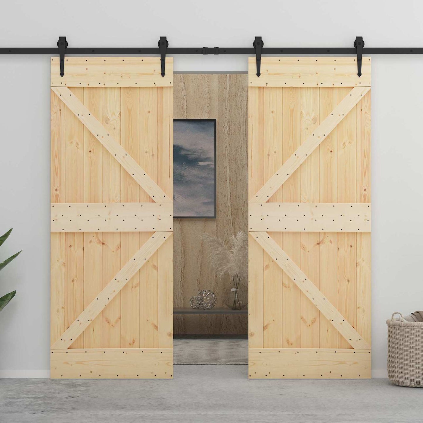 Skydedør 2 stk. 90 x 210 cm Massivt fyrretræ