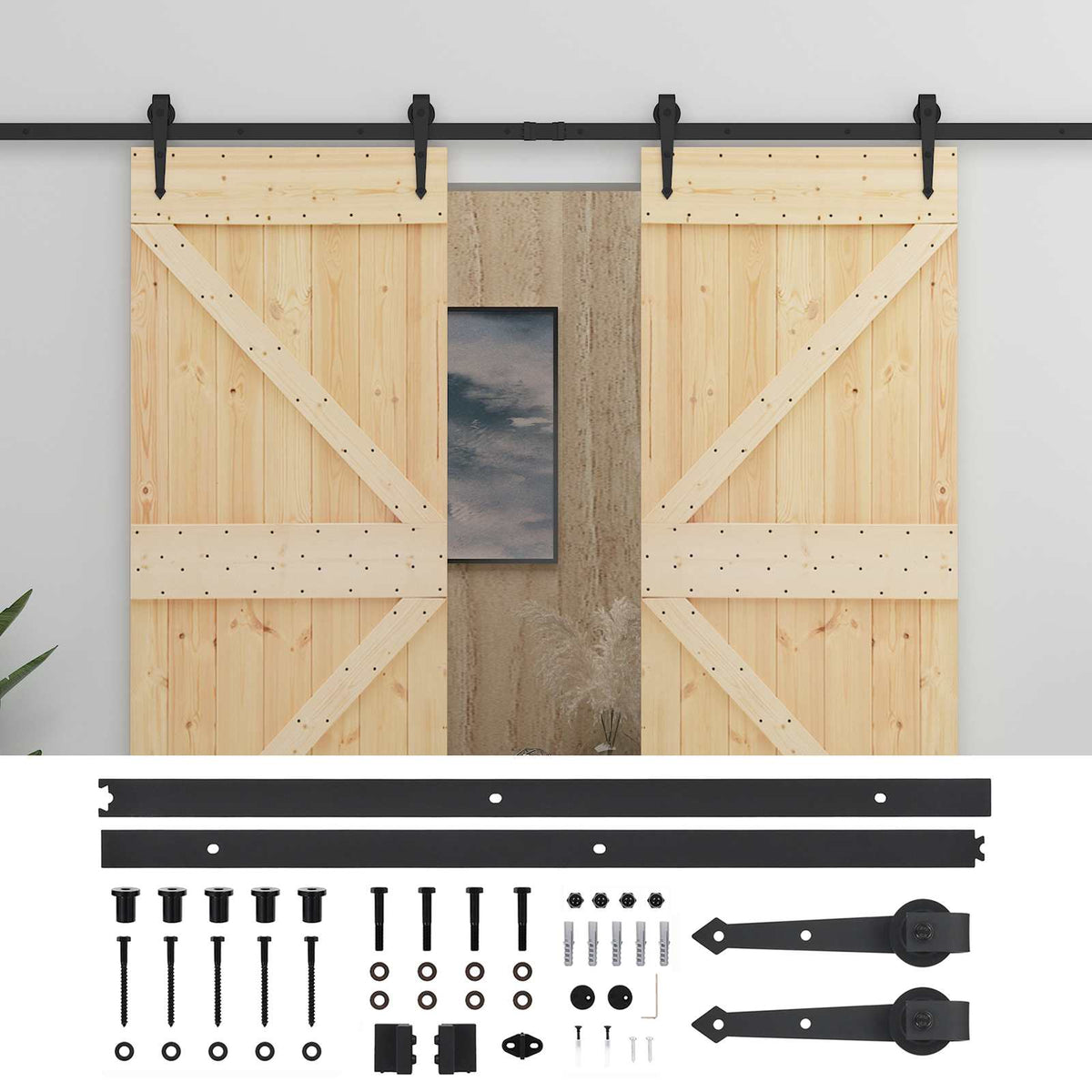 Skydedør 2 stk. 90 x 210 cm Massivt fyrretræ