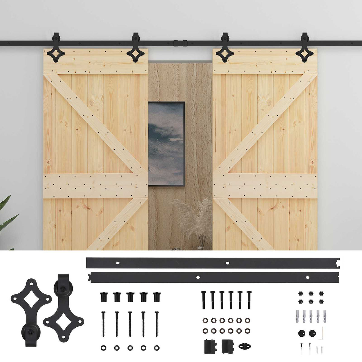 Skydedør 2 stk. 90 x 210 cm Massivt fyrretræ