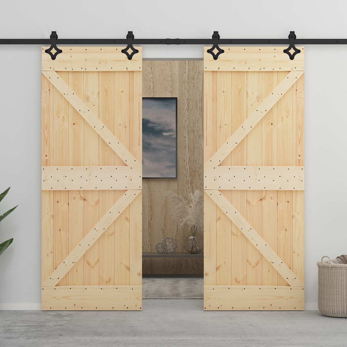 Skydedør 2 stk. 90 x 210 cm Massivt fyrretræ